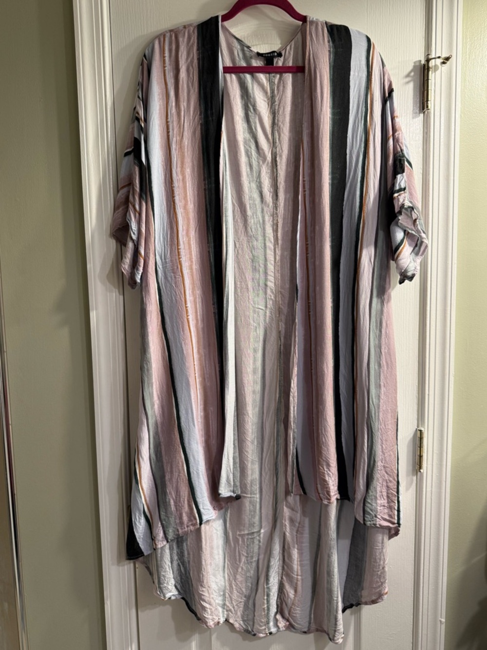 Torrid Multi Stripe Challis Hi-Lo Short Sleeve Kimono Cardigan Ruana - size 1/2